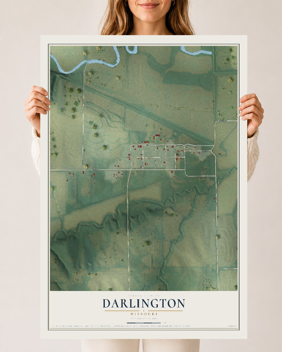 Map of Darlington, Missouri, 24 x 36 inch unframed archival matte print