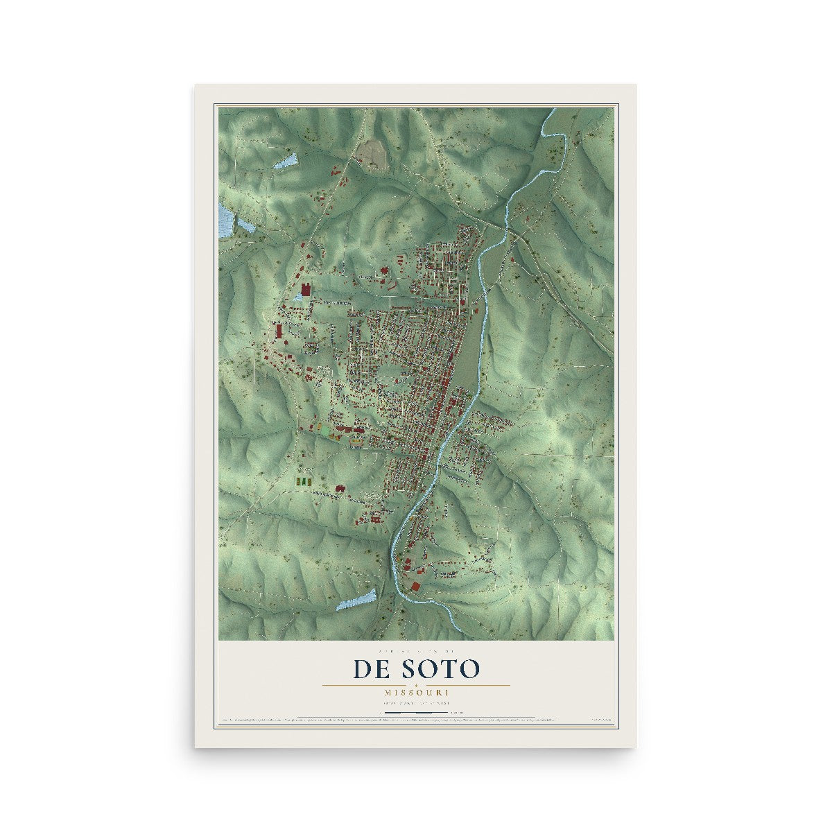 Map of De Soto, Missouri, 12 x 18 inch unframed archival matte print