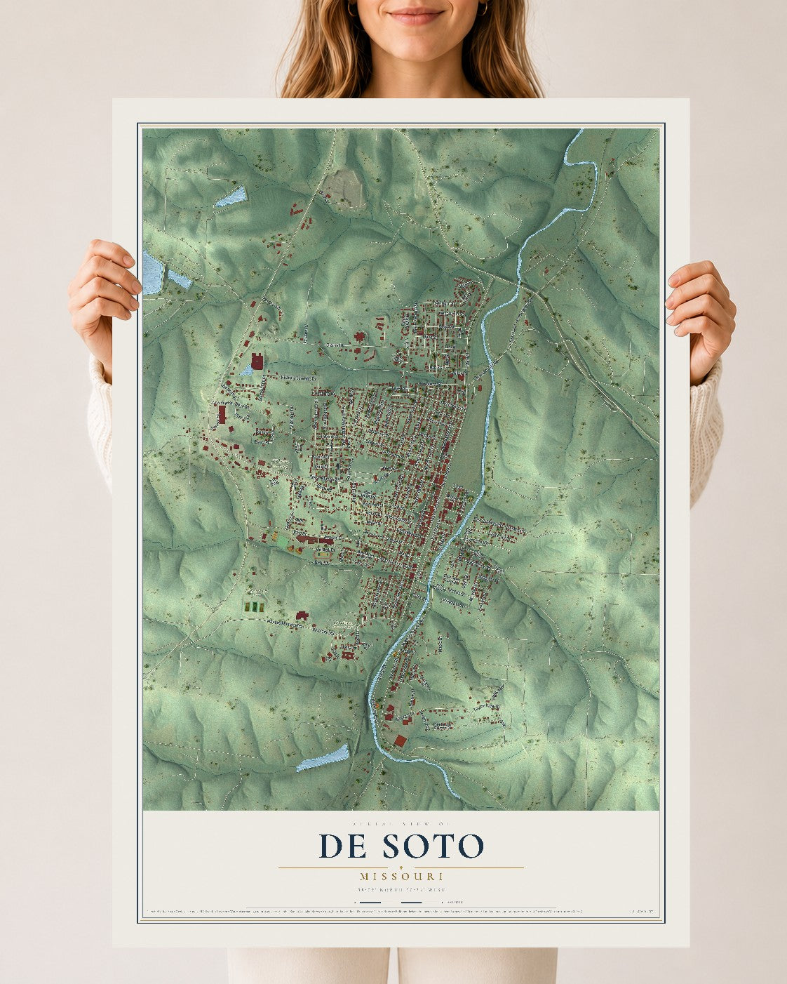 Map of De Soto, Missouri, 24 x 36 inch unframed archival matte print