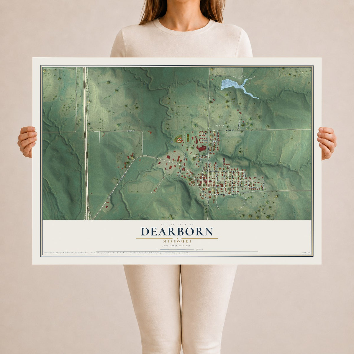 Map of Dearborn, Missouri, 24 x 36 inch unframed archival matte print