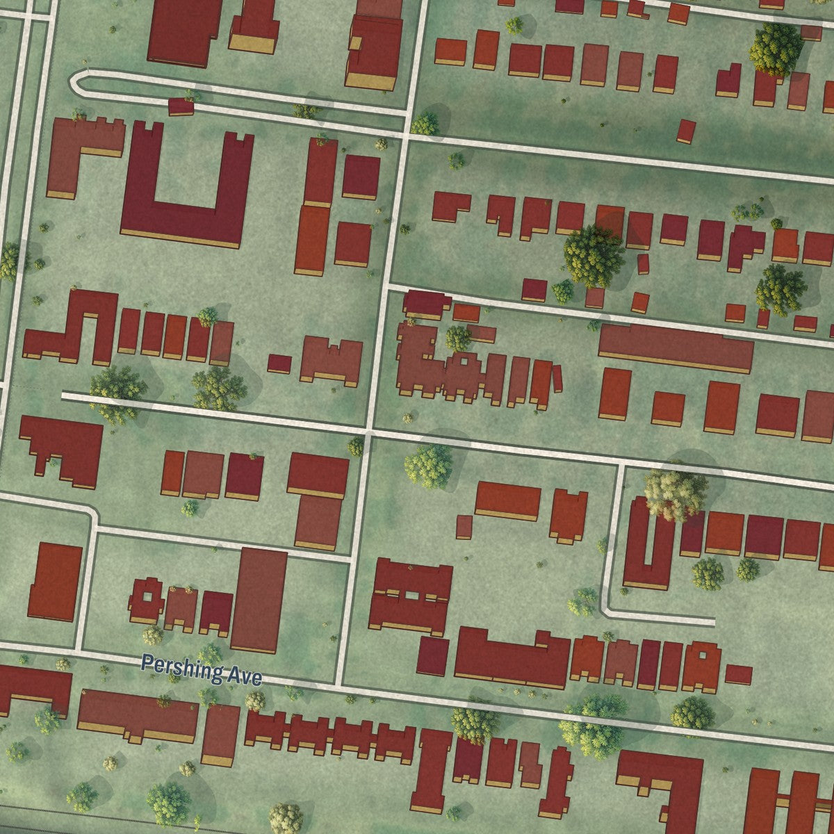 Close-up of the map of DeBaliviere Place, Missouri print showing street and building detail
