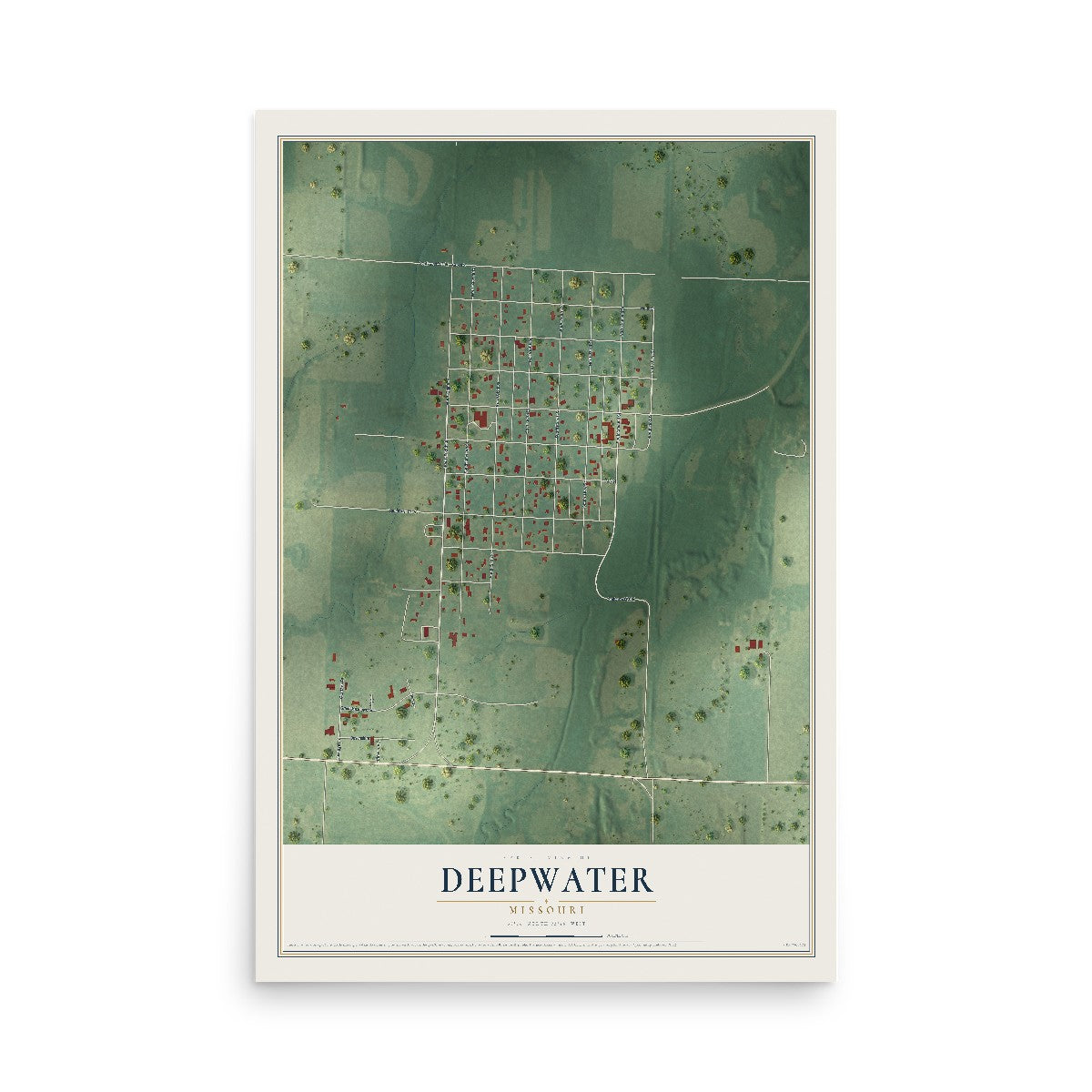 Map of Deepwater, Missouri, 12 x 18 inch unframed archival matte print