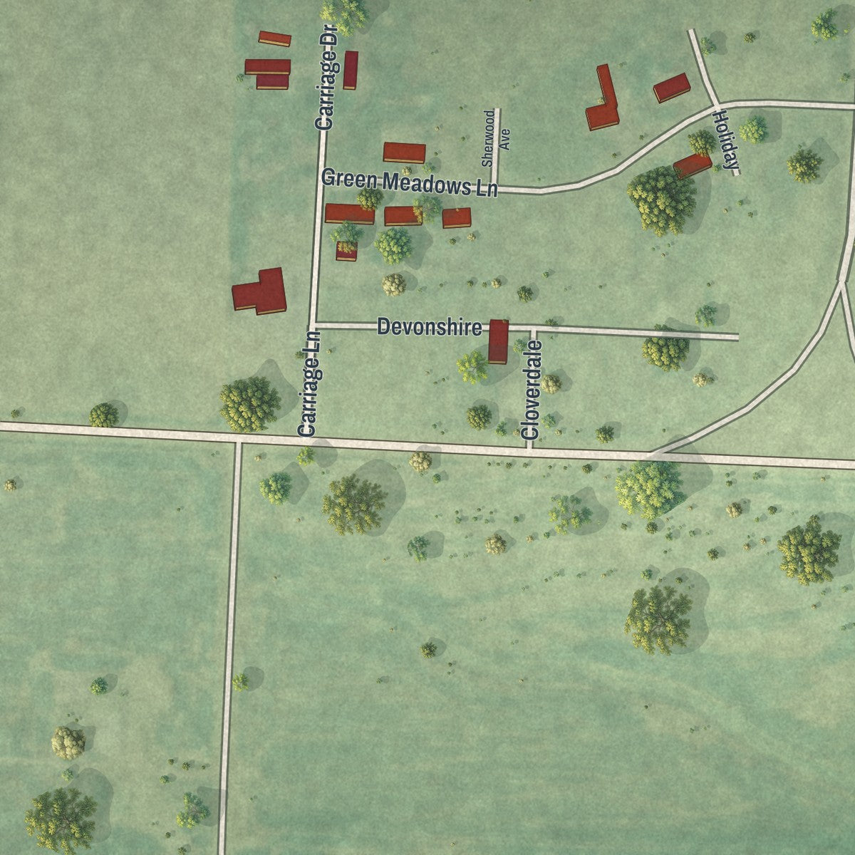 Second close-up of the map of Deepwater, Missouri print showing more streets and buildings