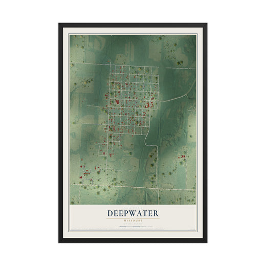 Map of Deepwater, Missouri, 12 x 18 inch print in a black wood frame
