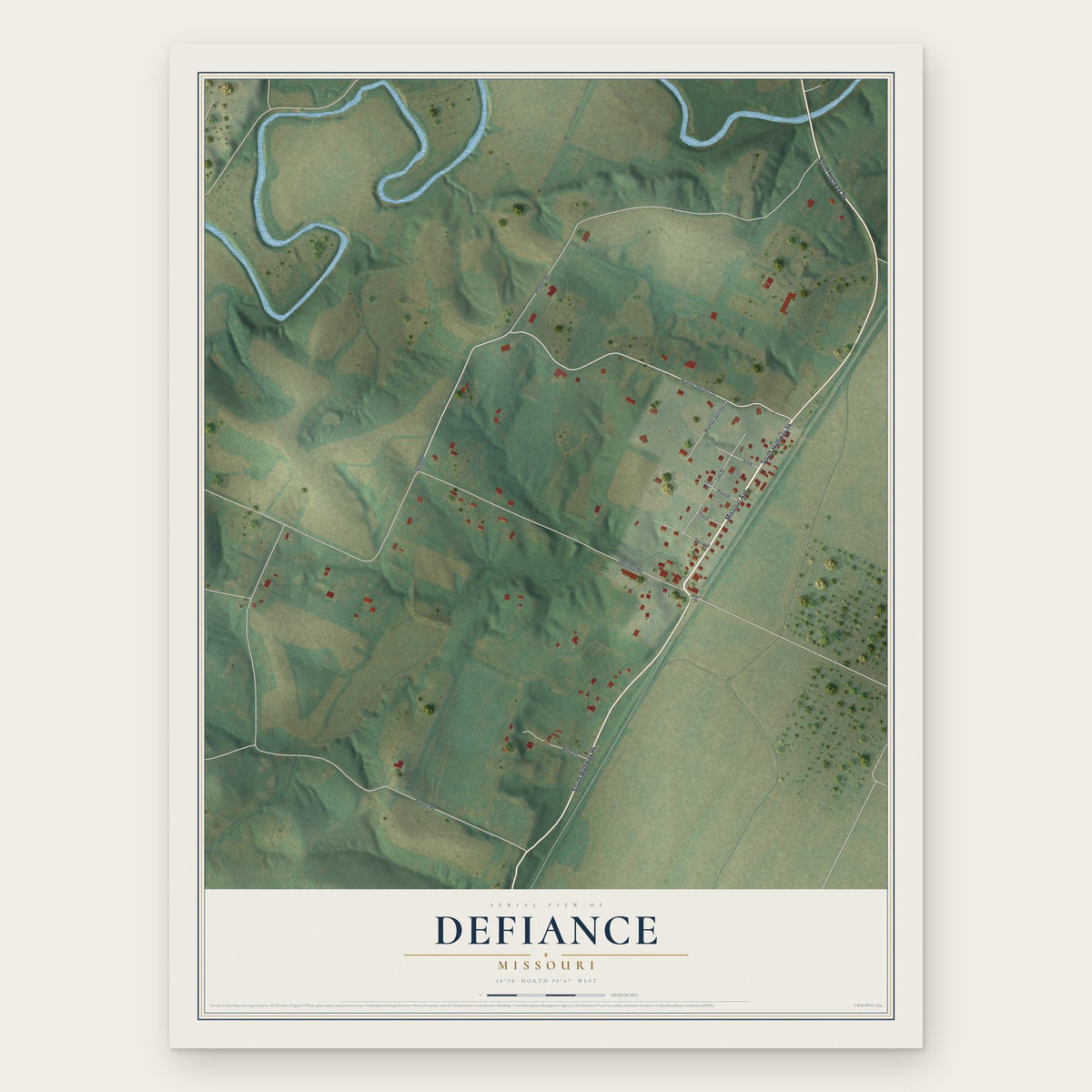 Defiance, Missouri map print, the full design