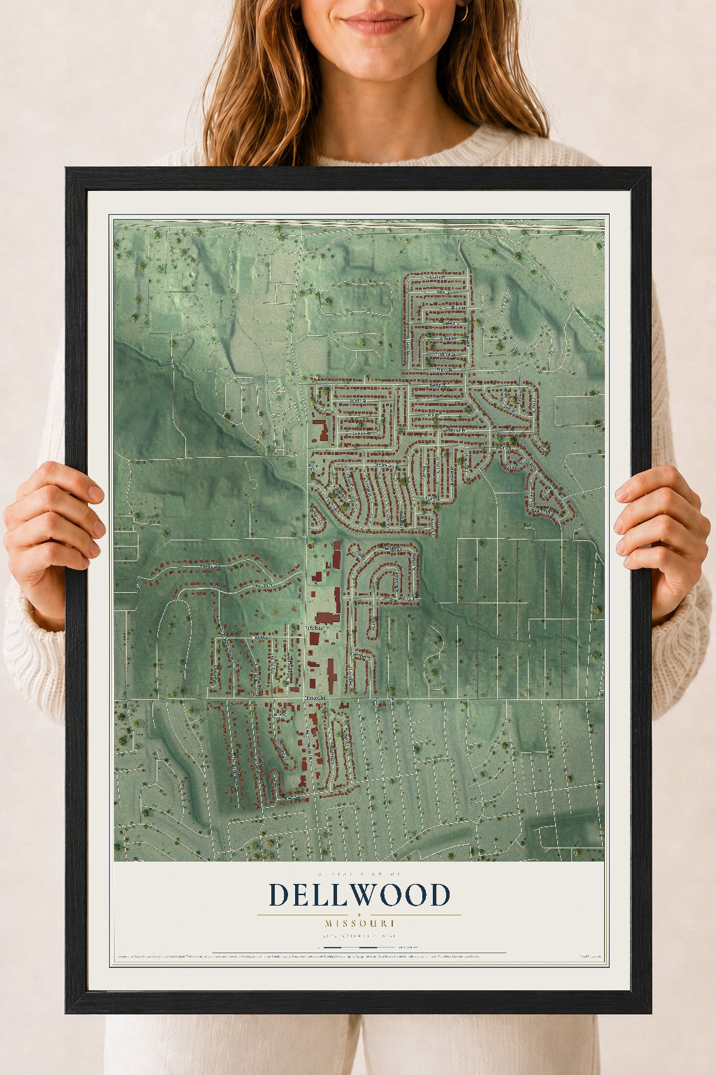 Map of Dellwood, Missouri, 18 x 24 inch print in a black wood frame