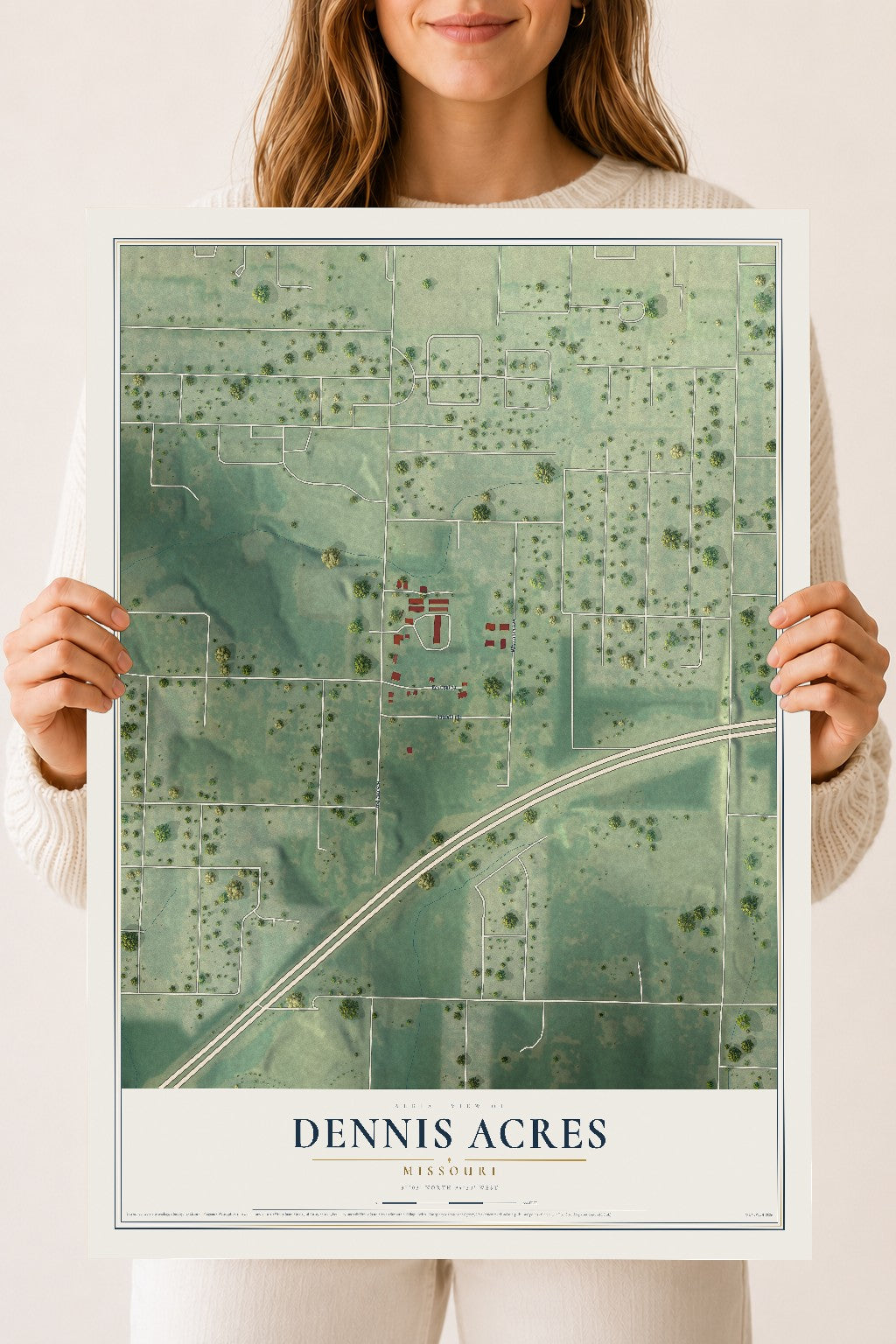 Map of Dennis Acres, Missouri, 18 x 24 inch unframed archival matte print
