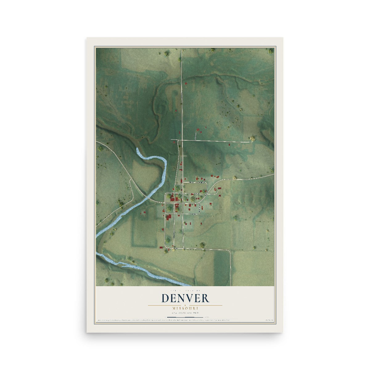 Map of Denver, Missouri, 12 x 18 inch unframed archival matte print
