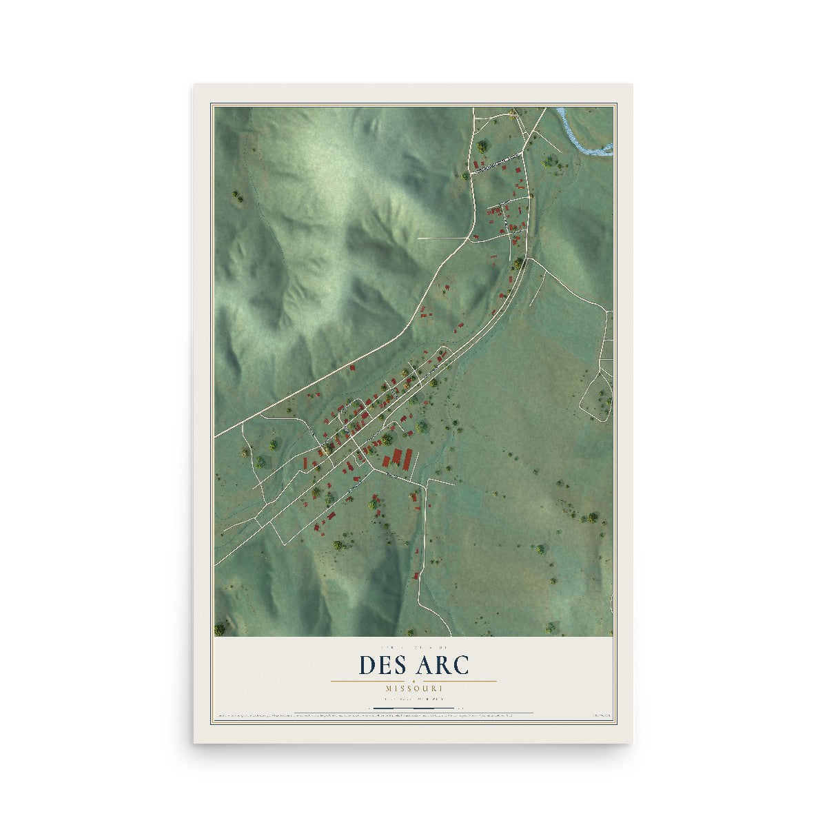 Map of Des Arc, Missouri, 12 x 18 inch unframed archival matte print