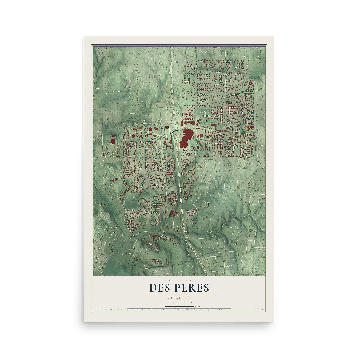 Map of Des Peres, Missouri, 12 x 18 inch unframed archival matte print