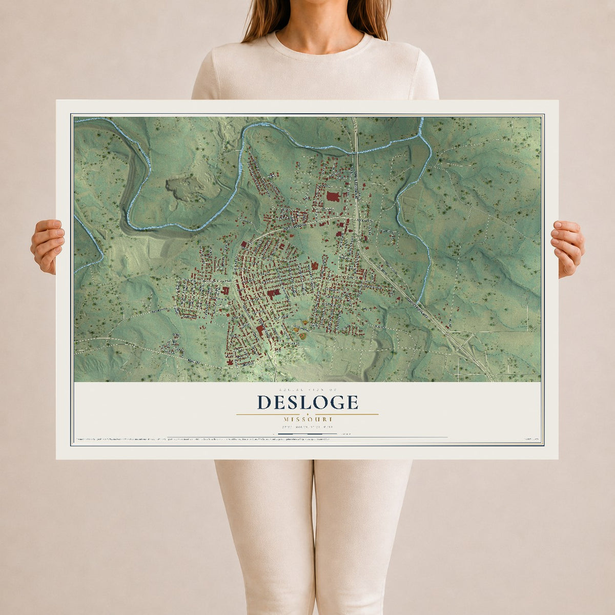 Map of Desloge, Missouri, 24 x 36 inch unframed archival matte print