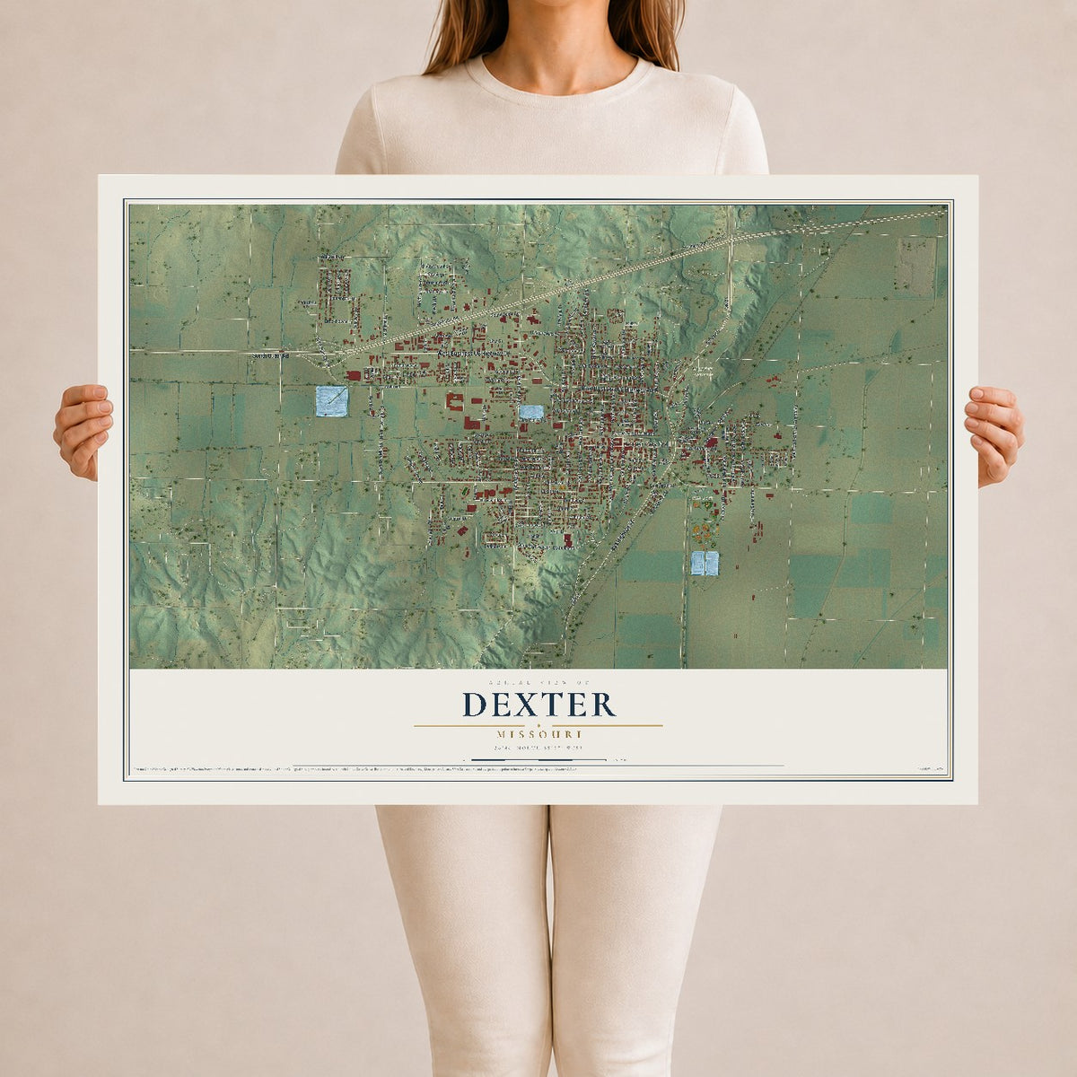 Map of Dexter, Missouri, 24 x 36 inch unframed archival matte print