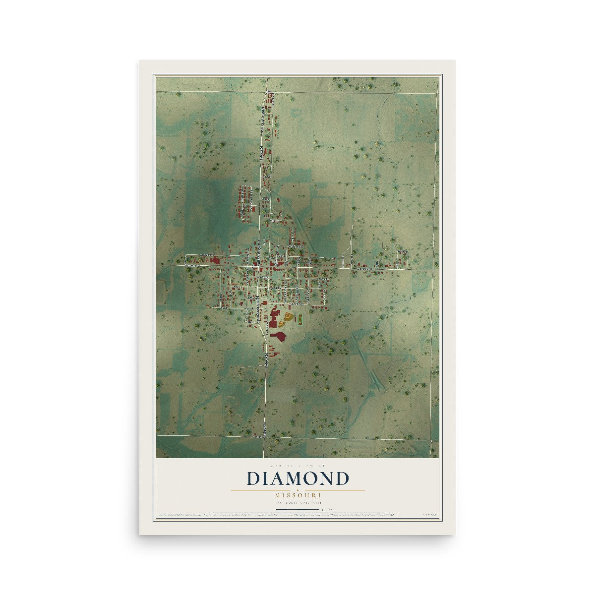 Map of Diamond, Missouri, 12 x 18 inch unframed archival matte print
