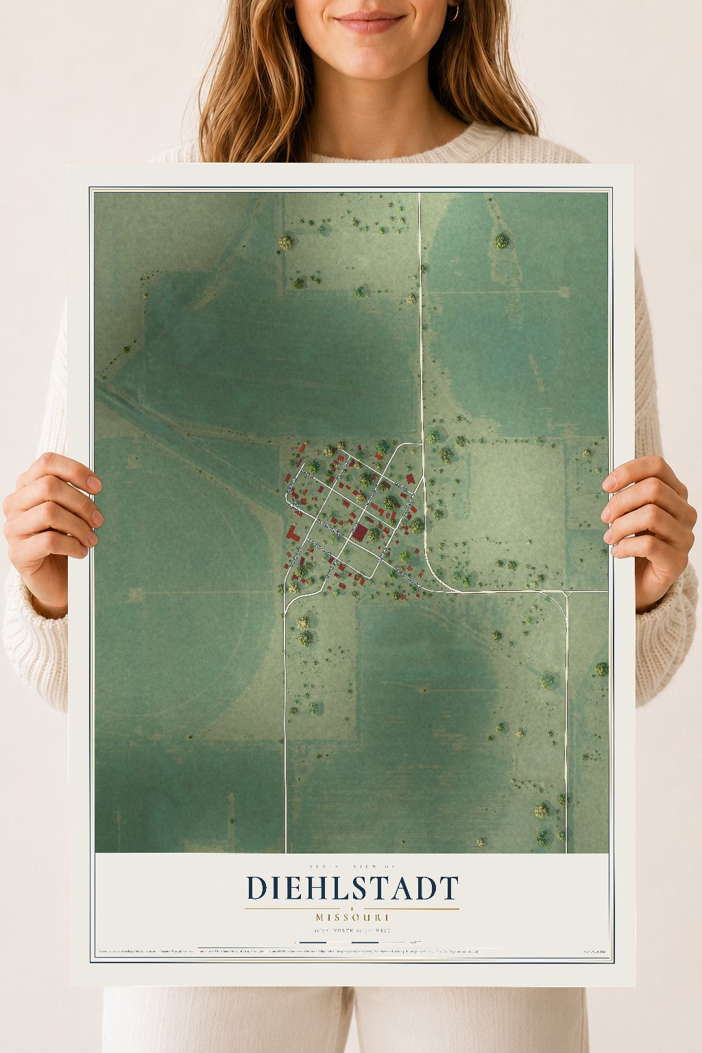 Map of Diehlstadt, Missouri, 18 x 24 inch unframed archival matte print