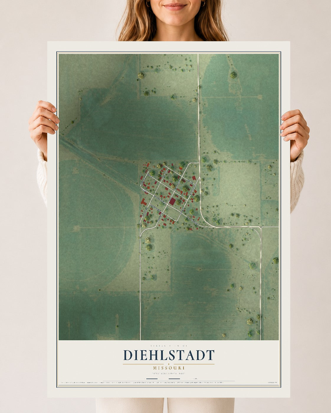 Map of Diehlstadt, Missouri, 24 x 36 inch unframed archival matte print