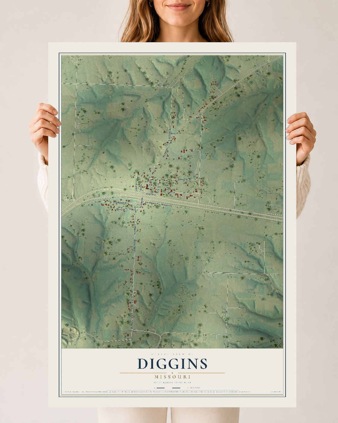 Map of Diggins, Missouri, 24 x 36 inch unframed archival matte print