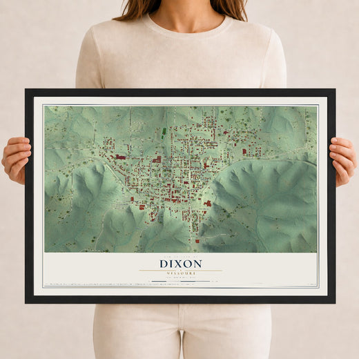 Map of Dixon, Missouri, 12 x 18 inch print in a black wood frame