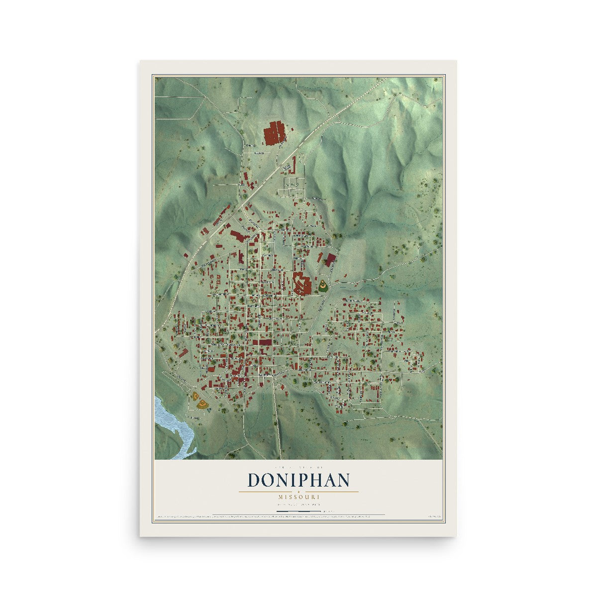 Map of Doniphan, Missouri, 12 x 18 inch unframed archival matte print
