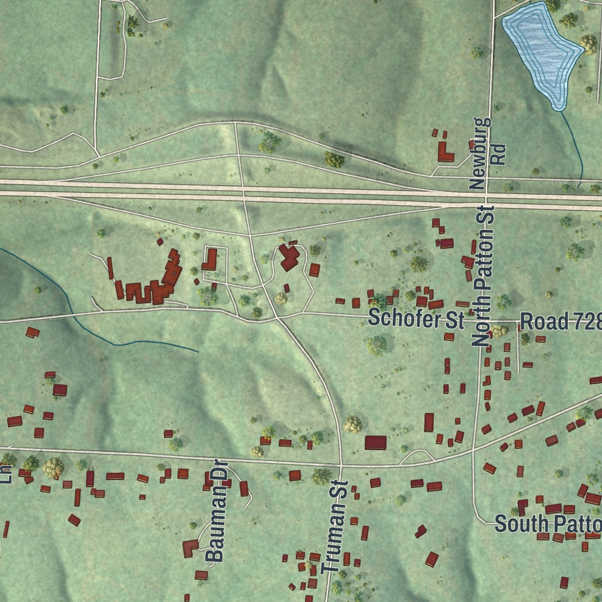 Close-up of the map of Doolittle, Missouri print showing street and building detail