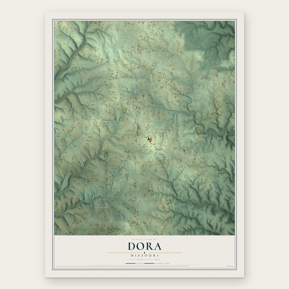 Dora, Missouri map print, the full design