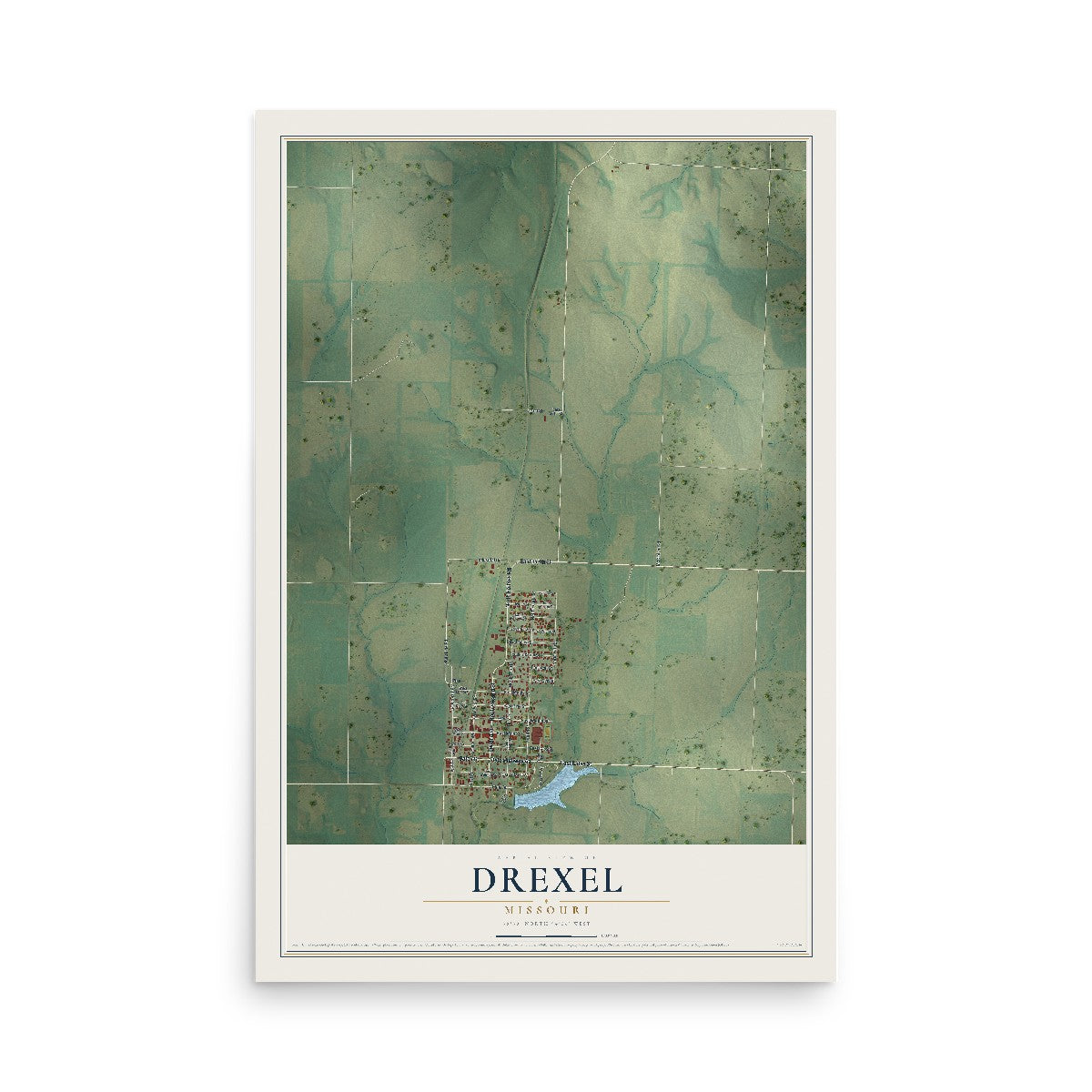 Map of Drexel, Missouri, 12 x 18 inch unframed archival matte print