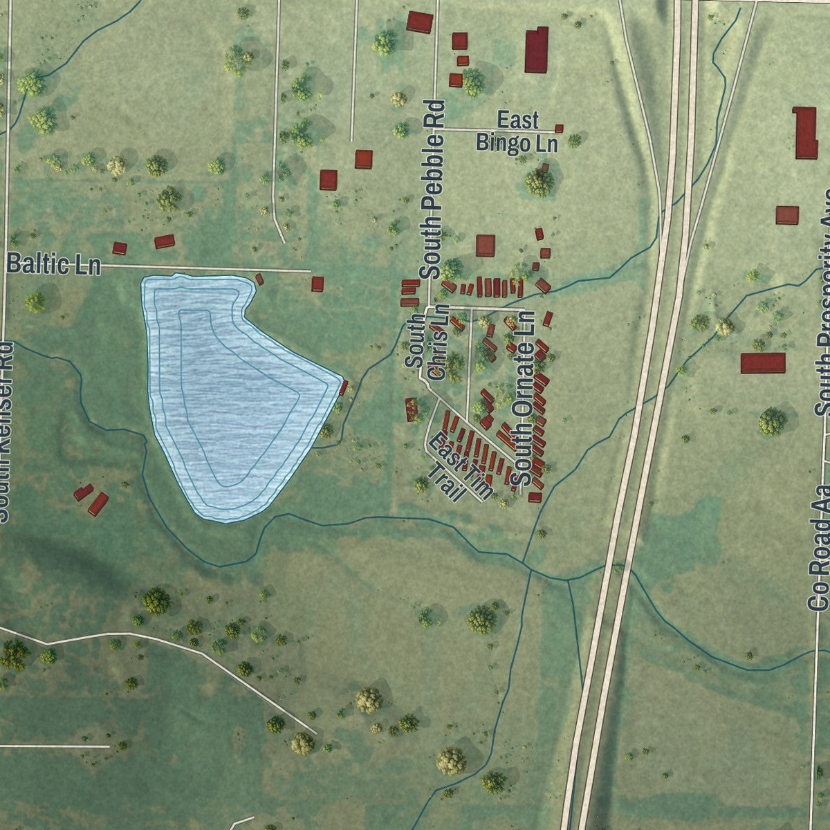 Second close-up of the map of Duenweg, Missouri print showing more streets and buildings