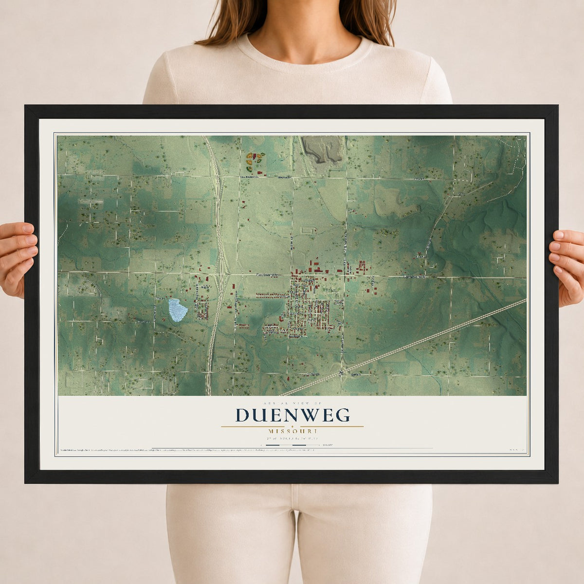 Map of Duenweg, Missouri, 18 x 24 inch print in a black wood frame