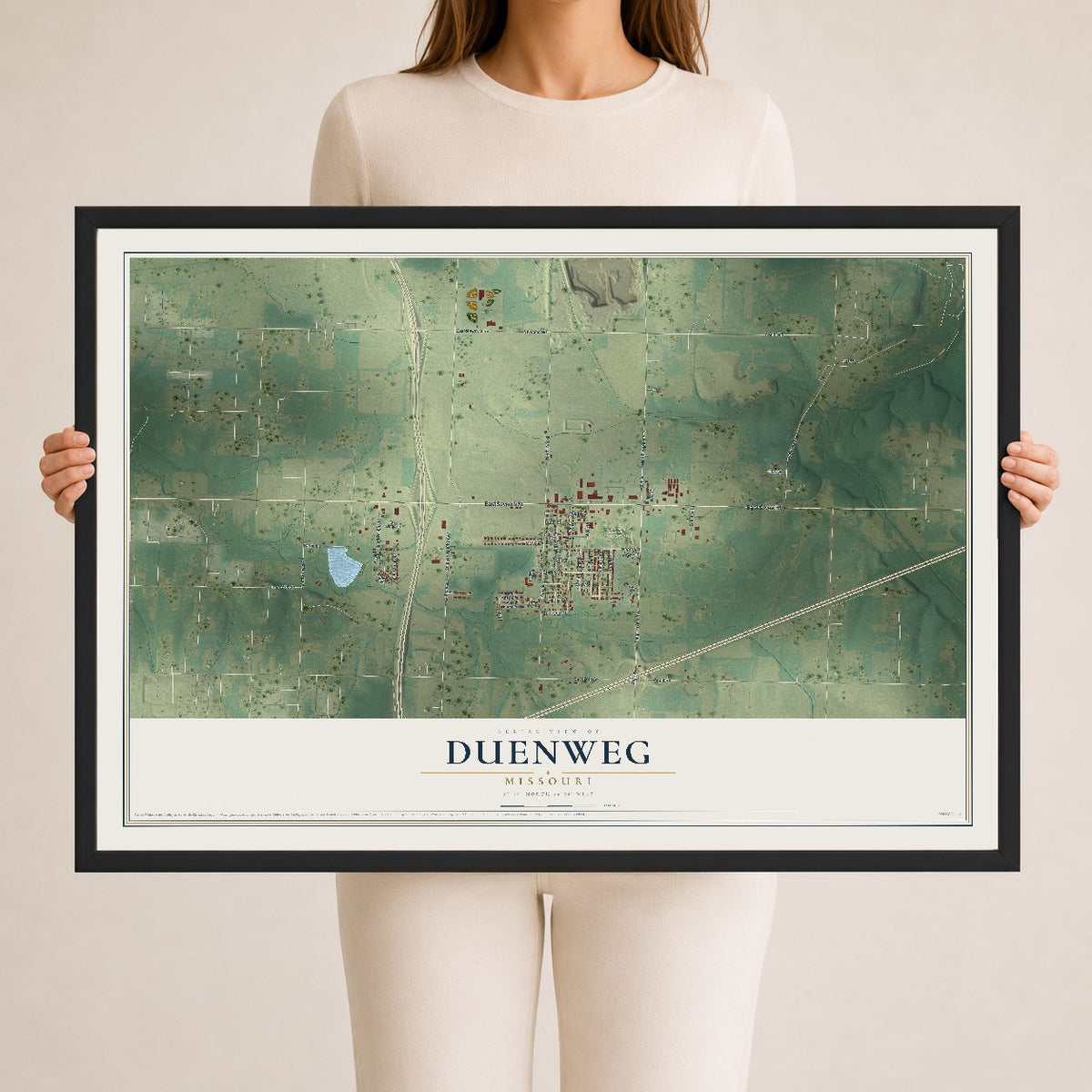 Map of Duenweg, Missouri, 24 x 36 inch print in a black wood frame