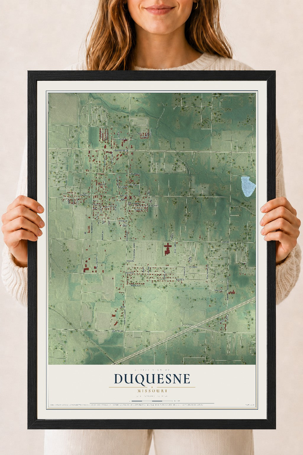 Map of Duquesne, Missouri, 18 x 24 inch print in a black wood frame