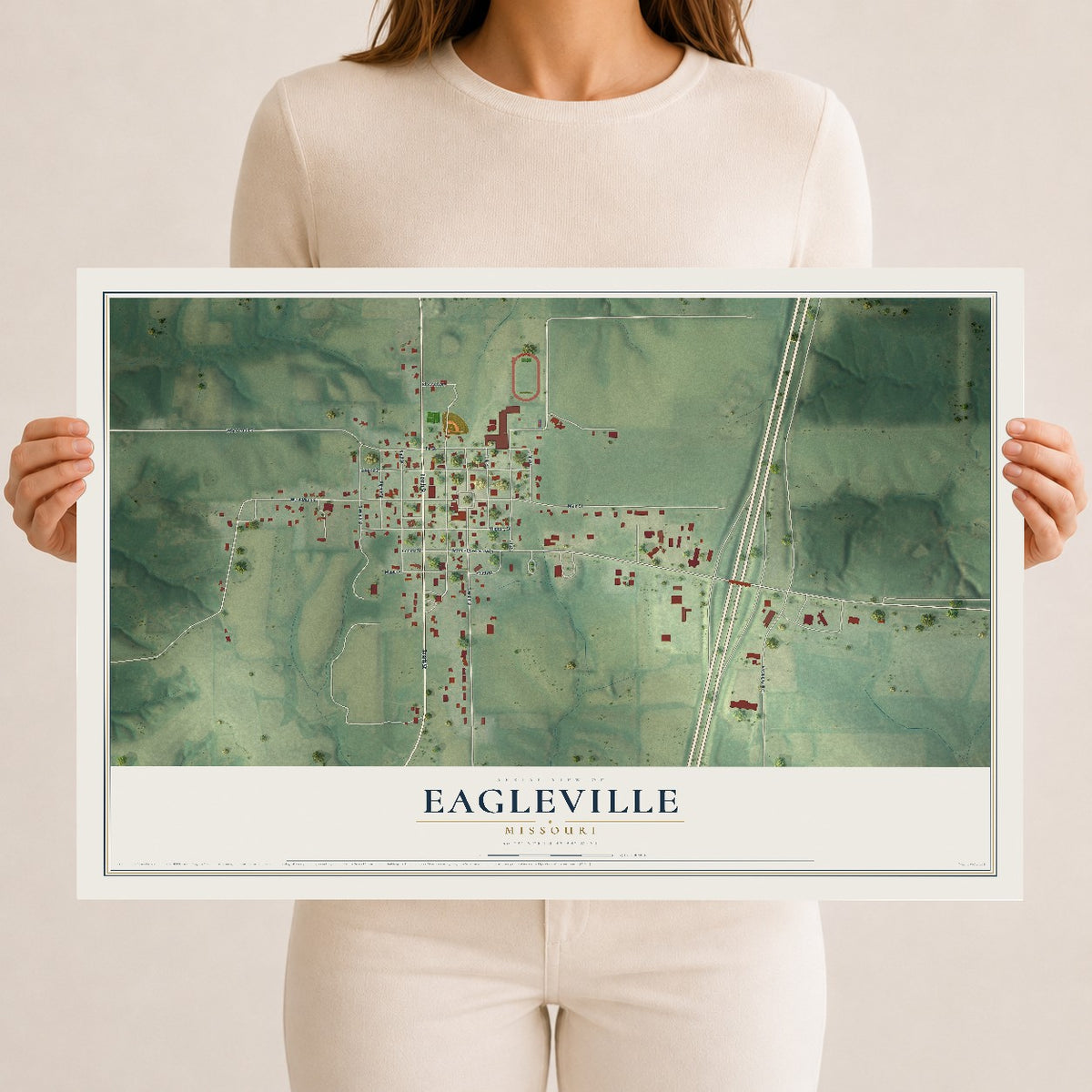 Map of Eagleville, Missouri, 12 x 18 inch unframed archival matte print