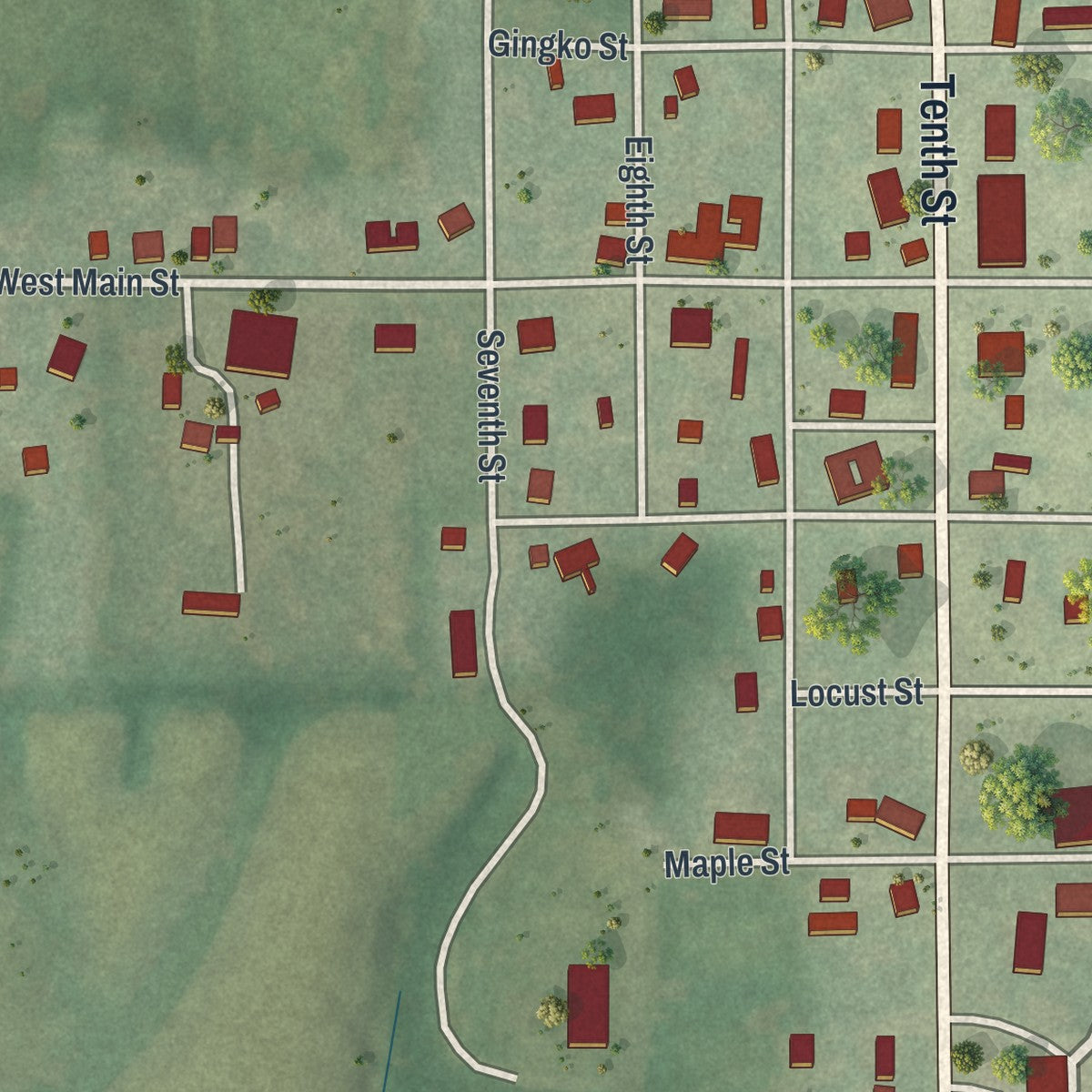 Second close-up of the map of Eagleville, Missouri print showing more streets and buildings