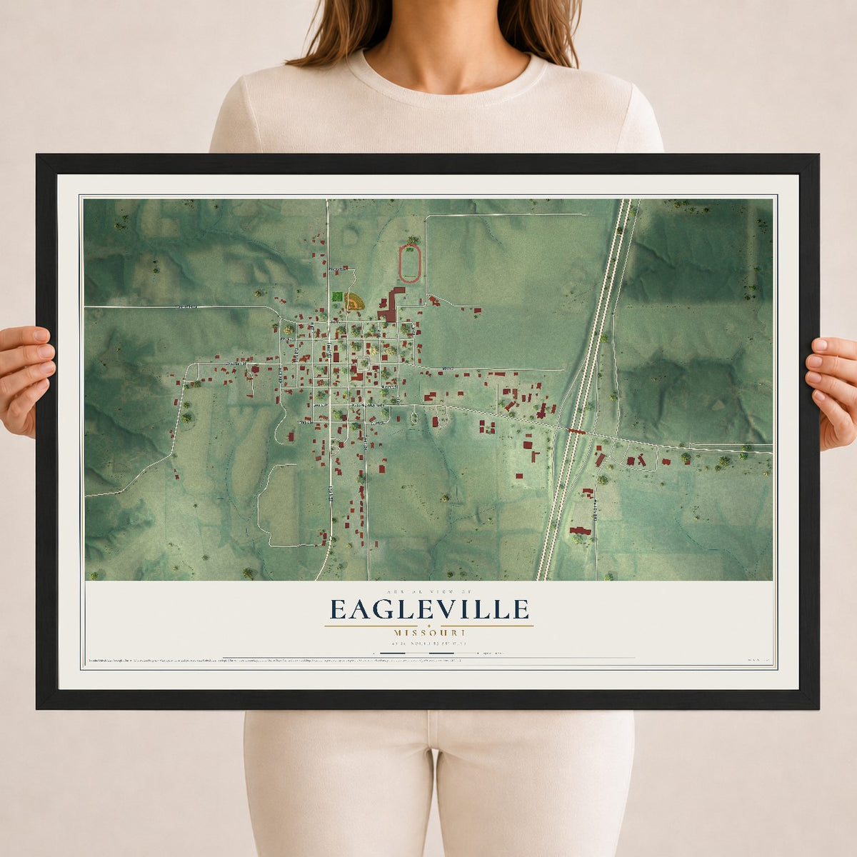 Map of Eagleville, Missouri, 18 x 24 inch print in a black wood frame