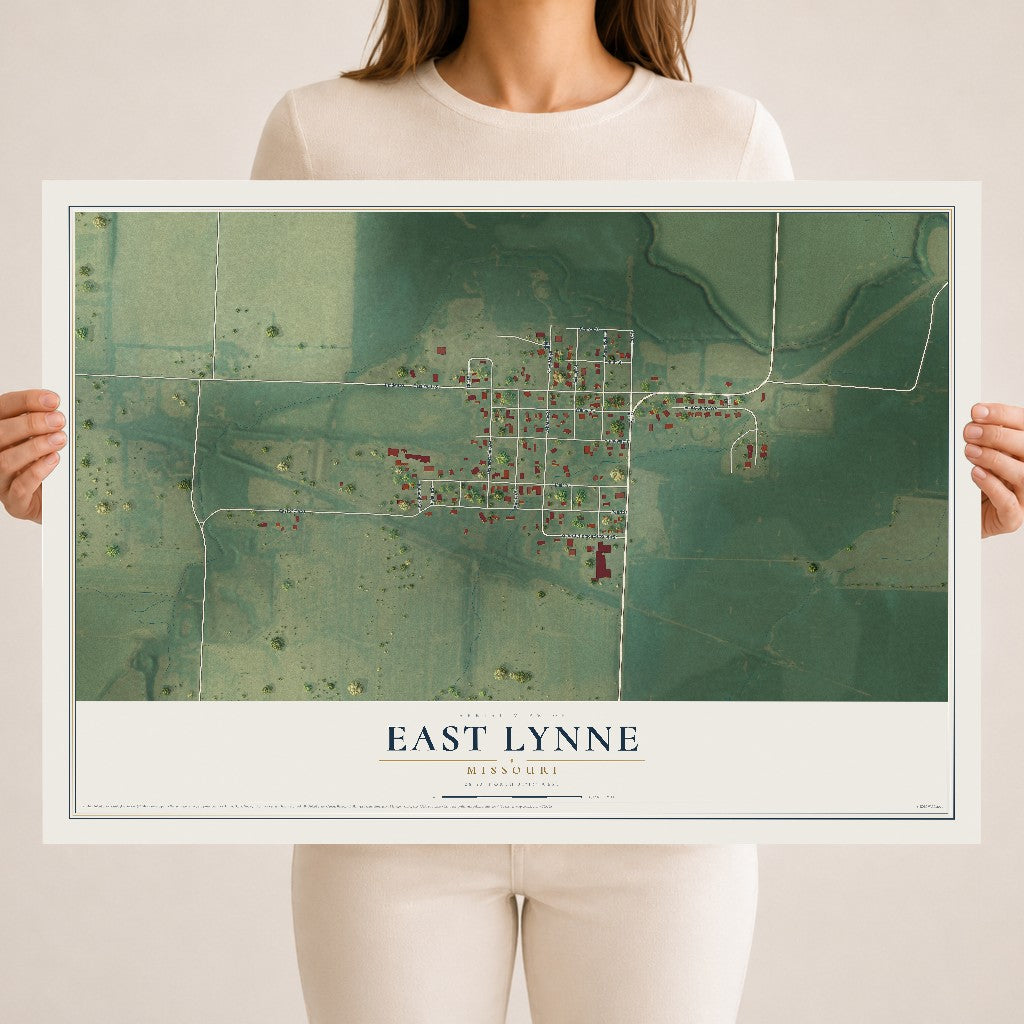 Map of East Lynne, Missouri, 18 x 24 inch unframed archival matte print