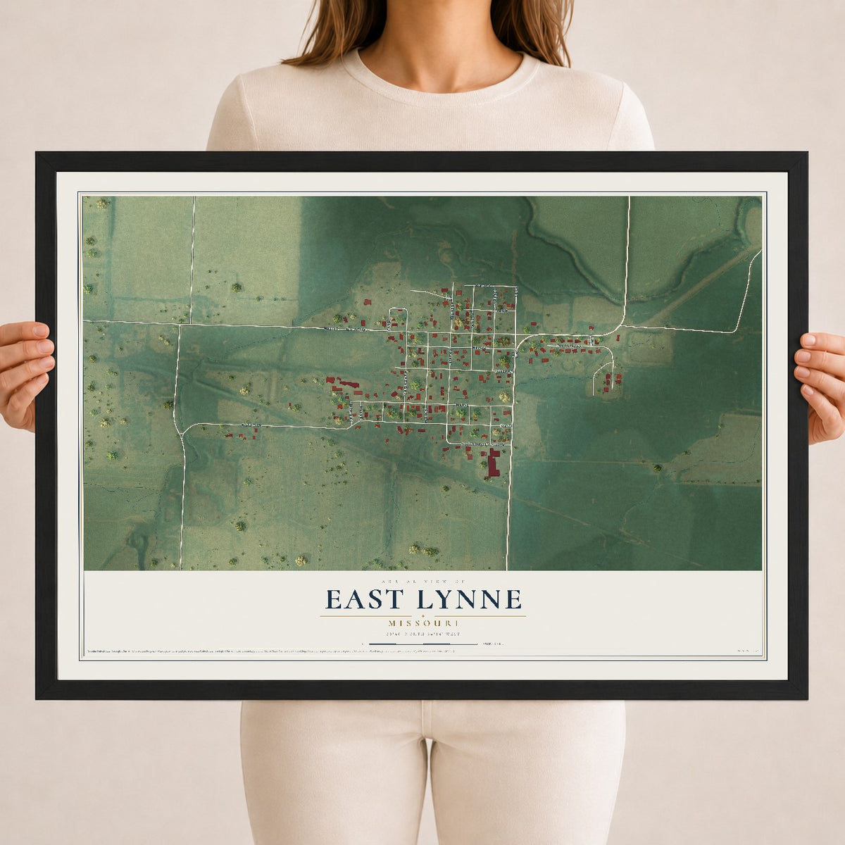 Map of East Lynne, Missouri, 18 x 24 inch print in a black wood frame