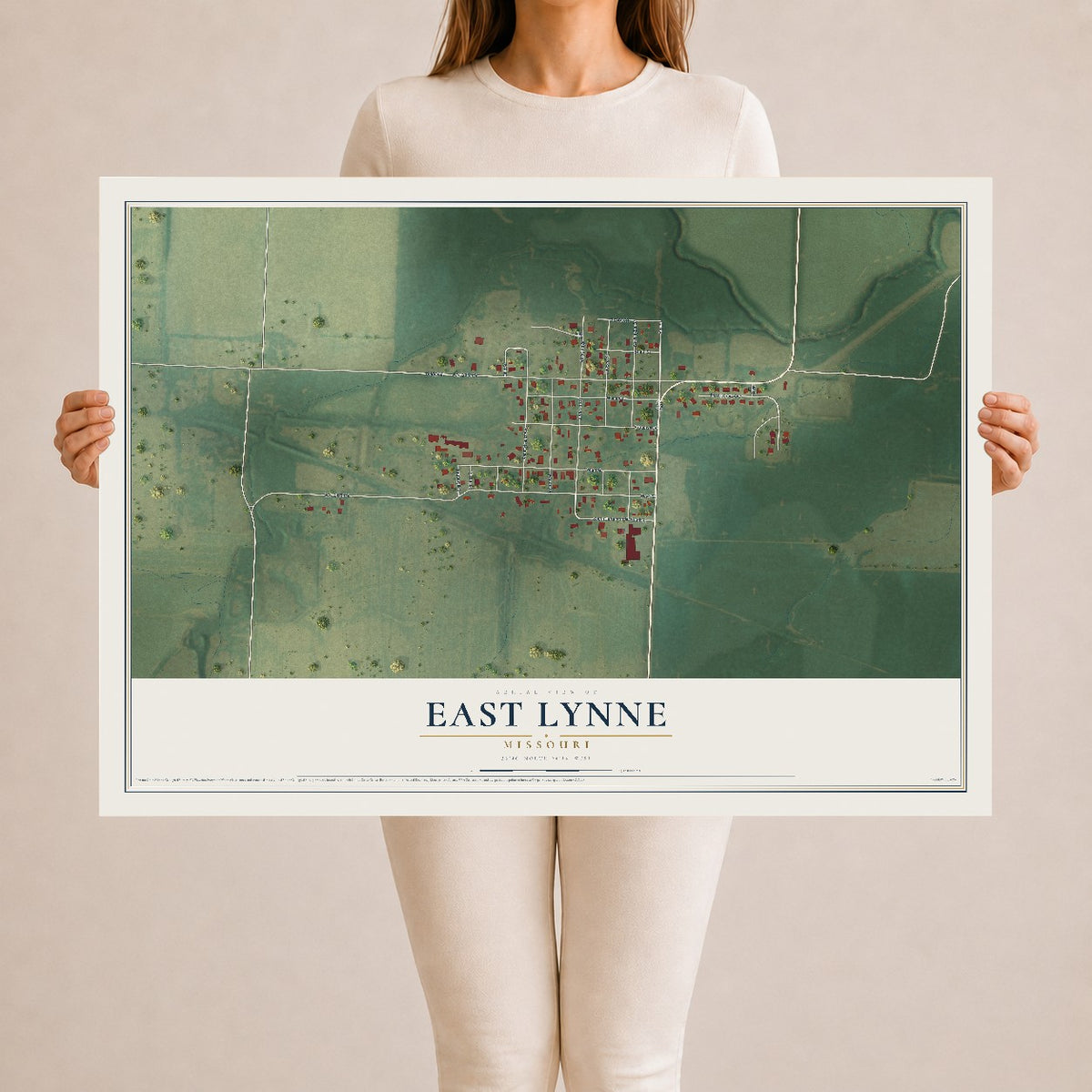 Map of East Lynne, Missouri, 24 x 36 inch unframed archival matte print