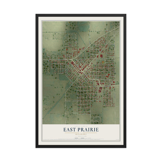 Map of East Prairie, Missouri, 12 x 18 inch print in a black wood frame