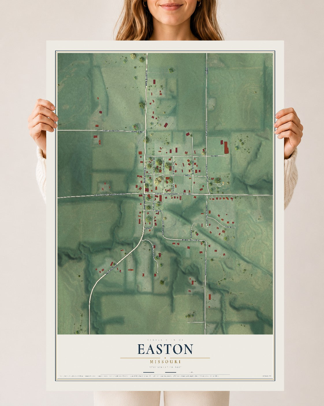 Map of Easton, Missouri, 24 x 36 inch unframed archival matte print