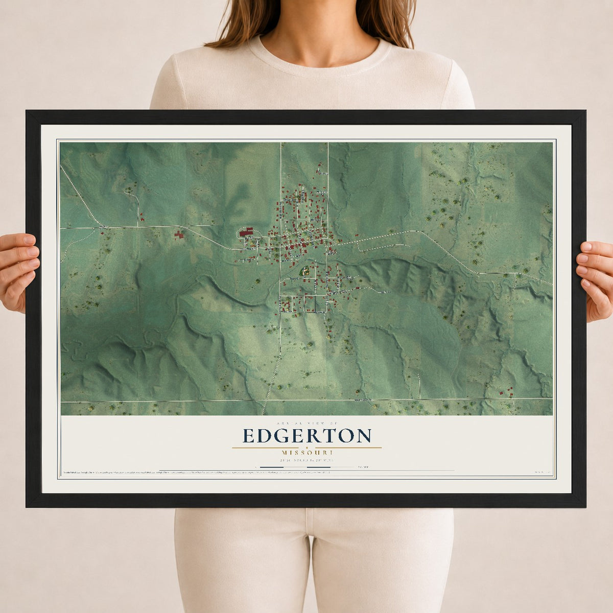 Map of Edgerton, Missouri, 18 x 24 inch print in a black wood frame