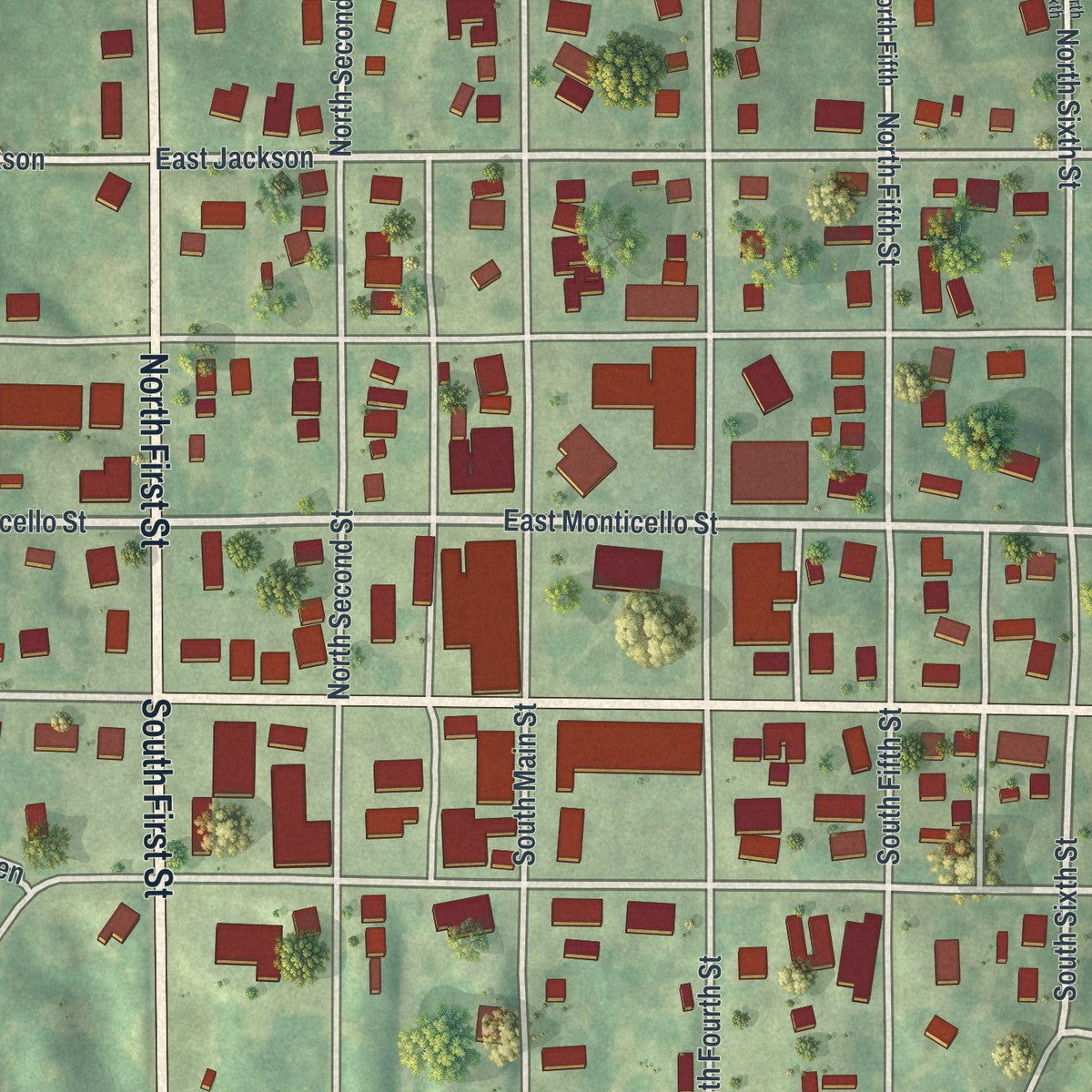 Close-up of the map of Edina, Missouri print showing street and building detail