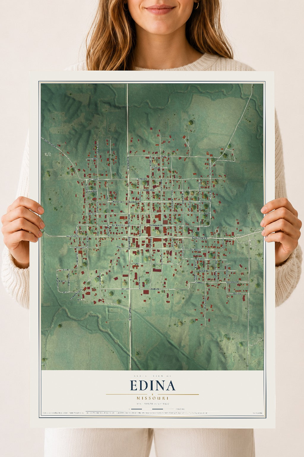 Map of Edina, Missouri, 18 x 24 inch unframed archival matte print
