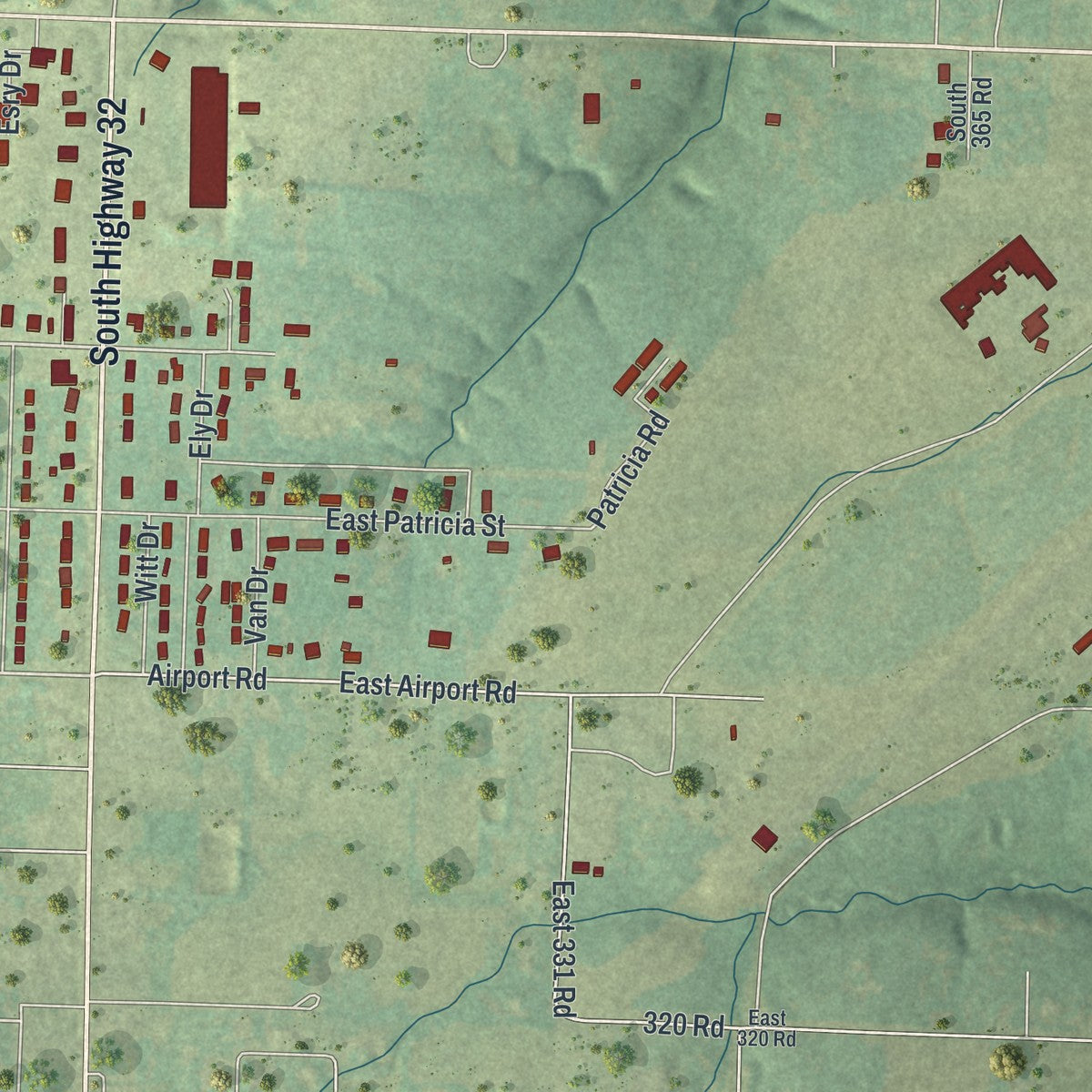 Second close-up of the map of El Dorado Springs, Missouri print showing more streets and buildings