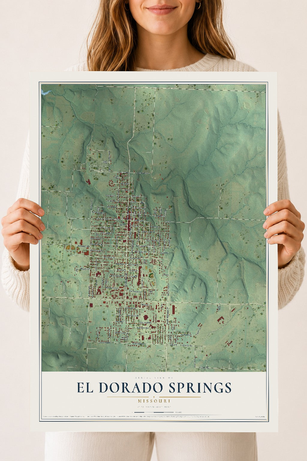 Map of El Dorado Springs, Missouri, 18 x 24 inch unframed archival matte print