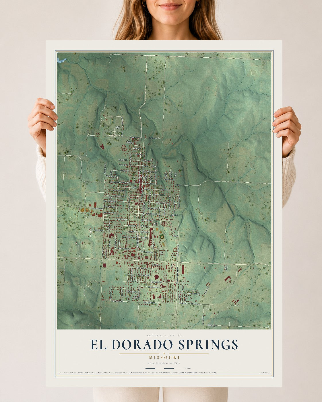 Map of El Dorado Springs, Missouri, 24 x 36 inch unframed archival matte print