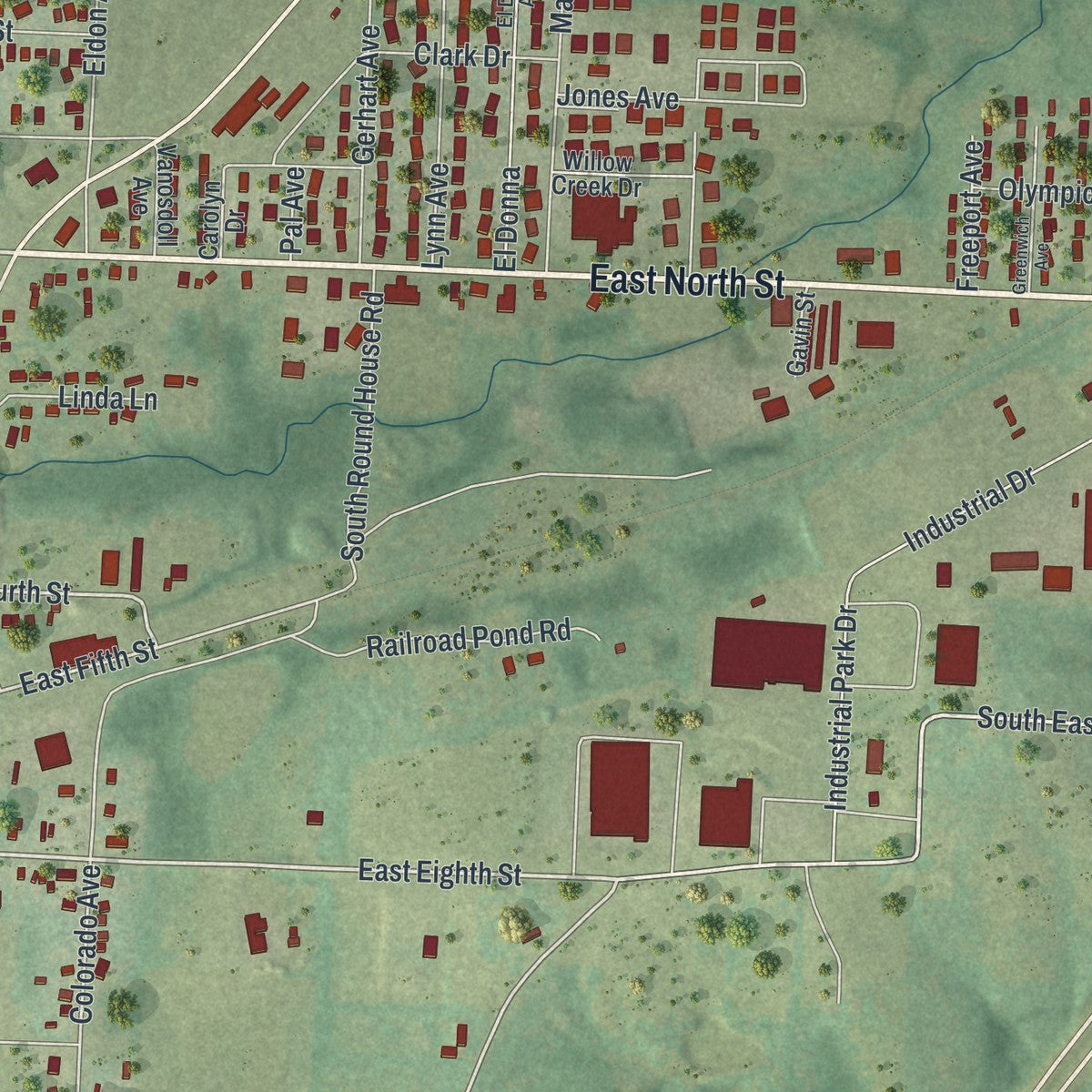Second close-up of the map of Eldon, Missouri print showing more streets and buildings