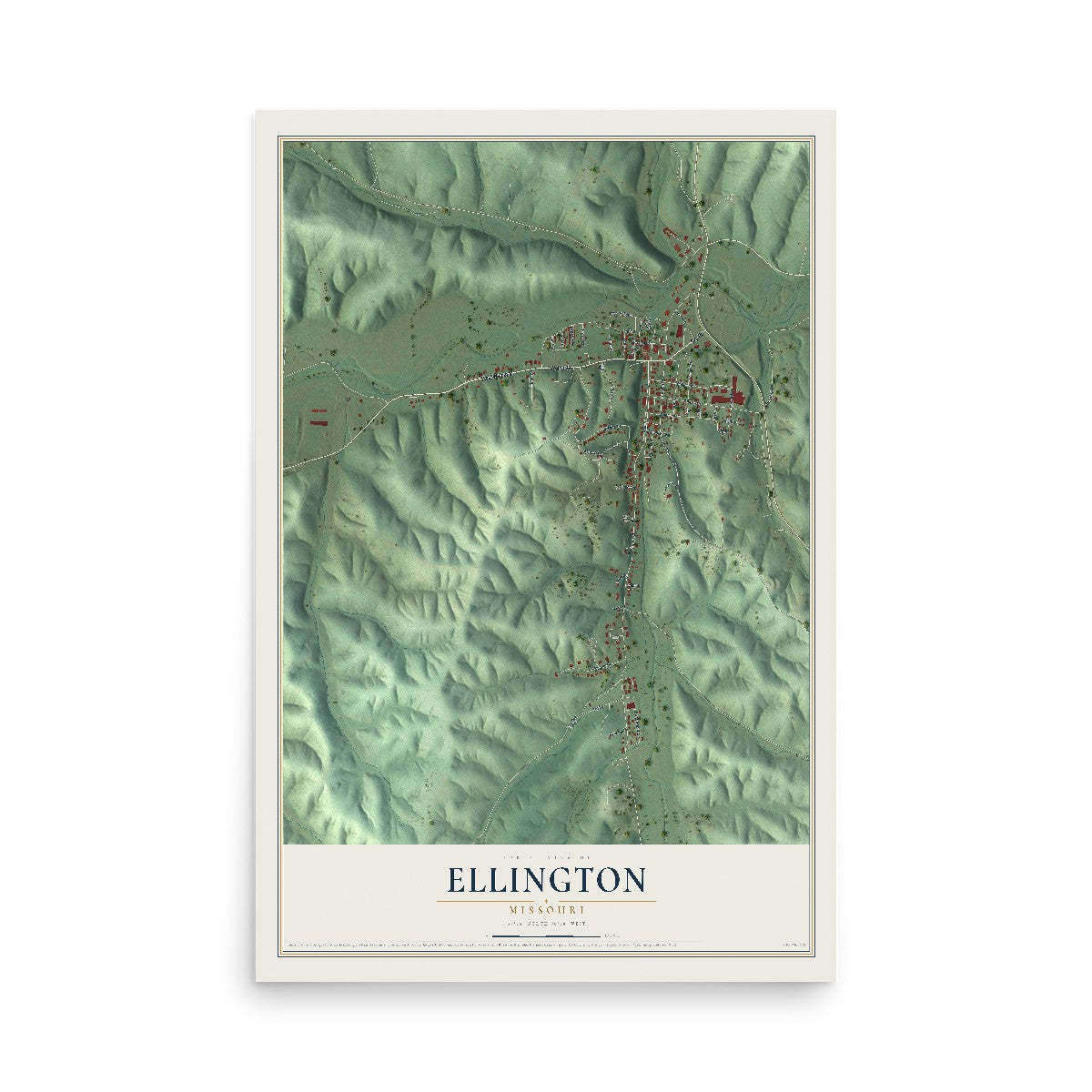 Map of Ellington, Missouri, 12 x 18 inch unframed archival matte print