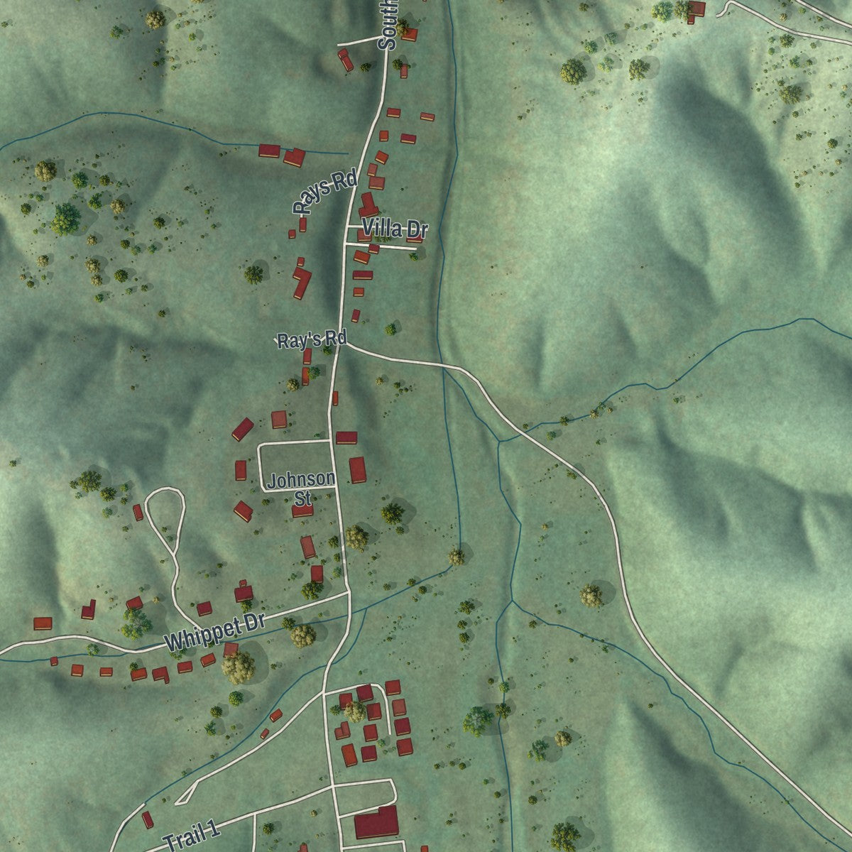 Second close-up of the map of Ellington, Missouri print showing more streets and buildings