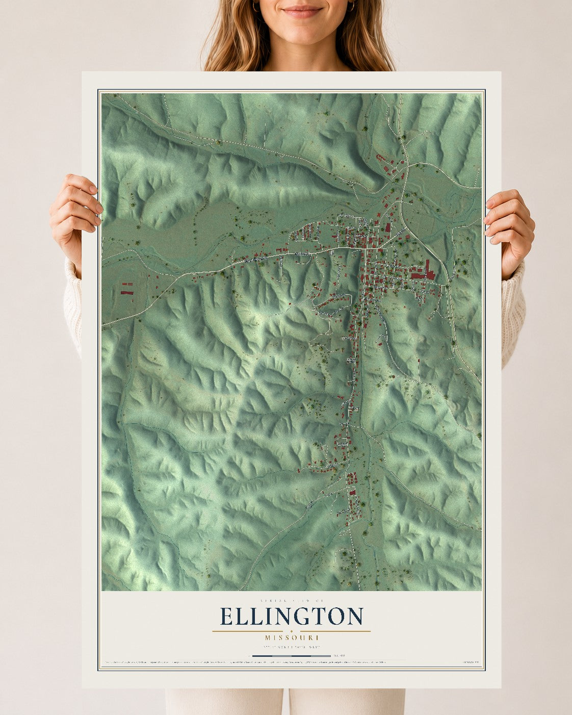 Map of Ellington, Missouri, 24 x 36 inch unframed archival matte print