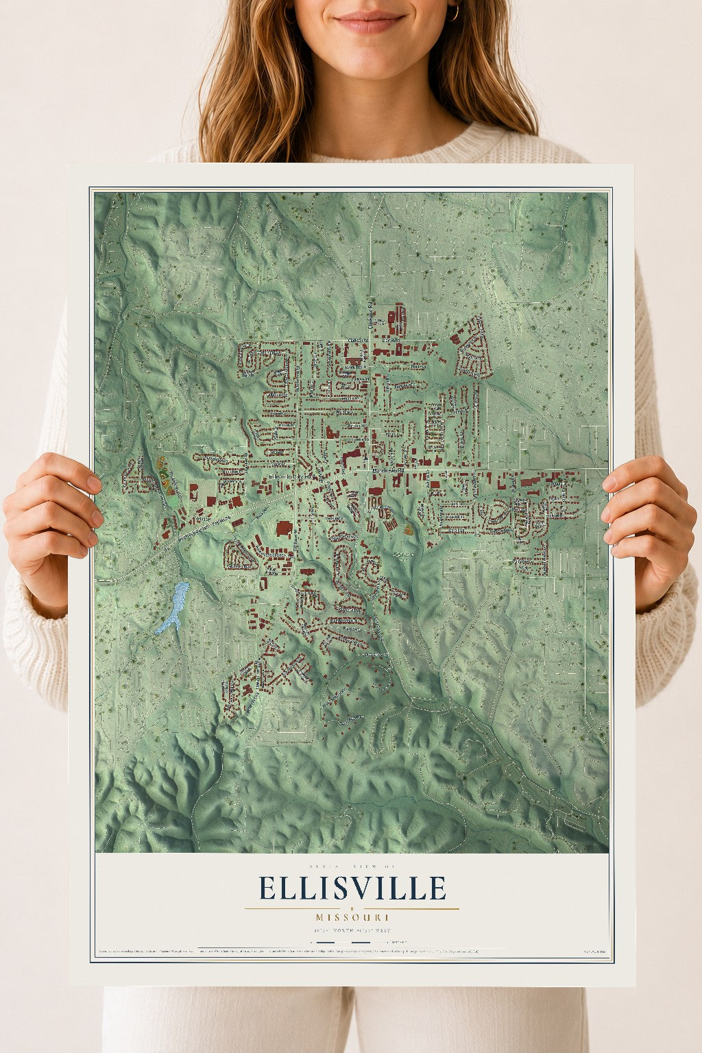 Map of Ellisville, Missouri, 18 x 24 inch unframed archival matte print