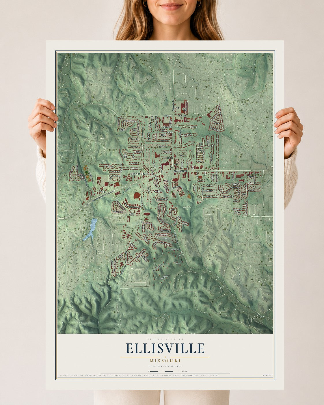 Map of Ellisville, Missouri, 24 x 36 inch unframed archival matte print