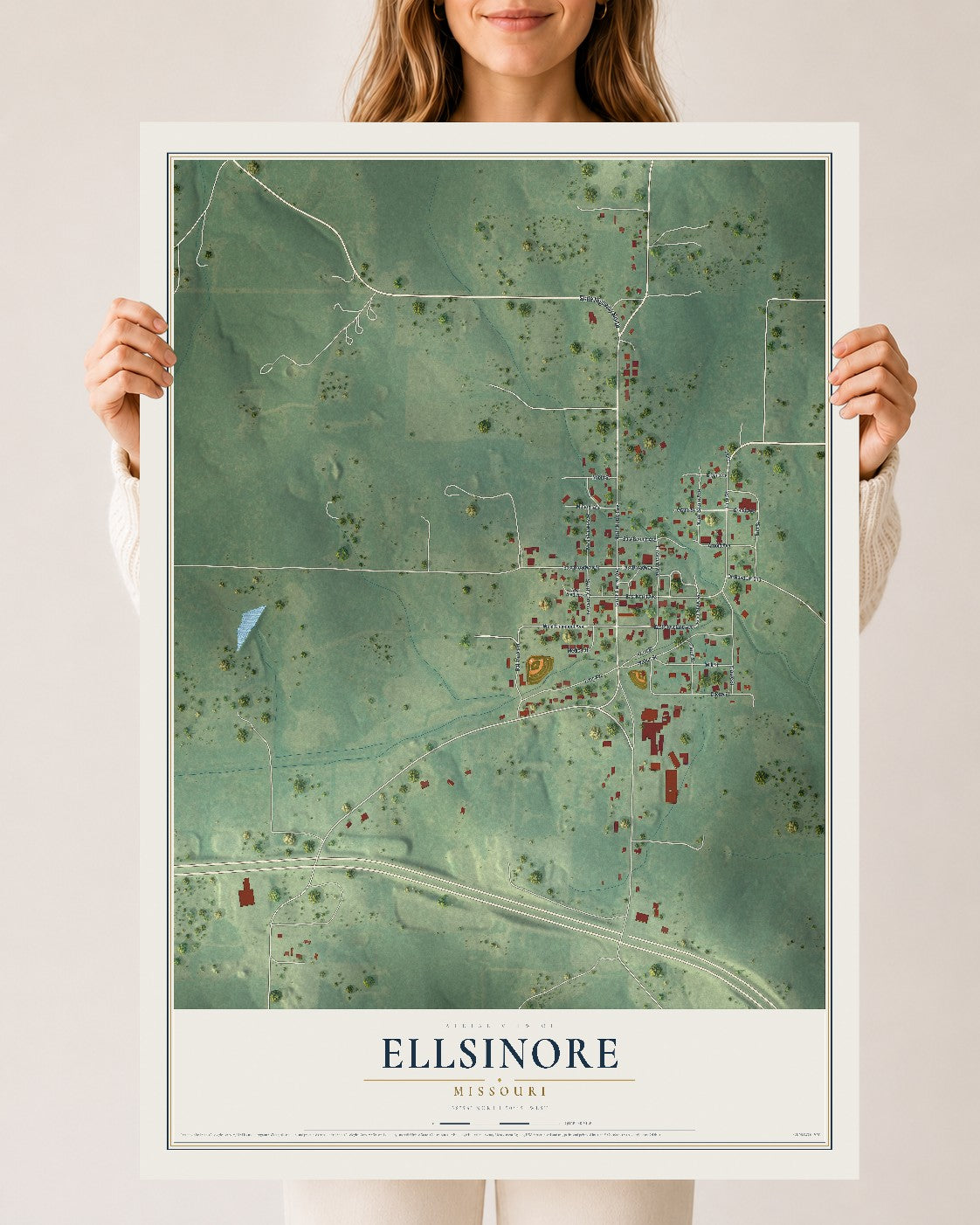 Map of Ellsinore, Missouri, 24 x 36 inch unframed archival matte print